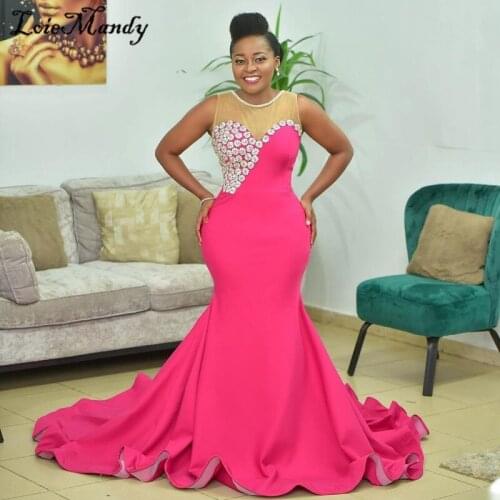 Fuchsia Mermaid Prom Dresses 2021 Long Formal African Evening Gowns With Flowers Cheap Plus Size Vestido de festa