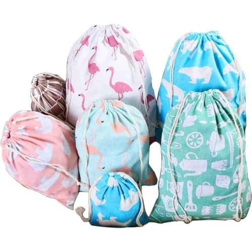 Handmade Cotton Drawstring Bag Men Women Travel Packing organizer Reusable Shopping Bag Tote Female Luggage Storage pouch