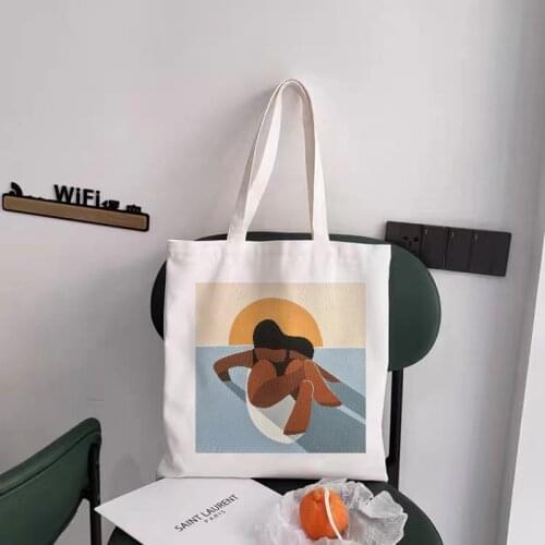 Women Canvas Shopping Bag Casual Books Bag Female Cotton Cloth Shoulder Bag Eco Handbag Tote Reusable Grocery Shopper Bags