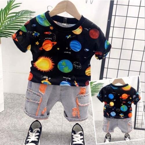 Retail Childrens Clothing T-shirt & Shorts Boys Set Summer Baby Boy 2 Pieces Sets cartoon kids boy clothes set