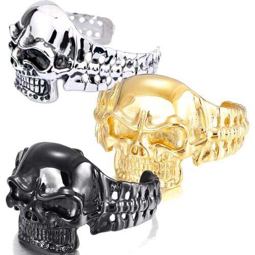 Cool Heavy Mens Chain Bracelet Stainless Steel Skull Bangle Cuff Bracelets for Men Wrist Jewelry Fashion Punk Male Bangle Gift