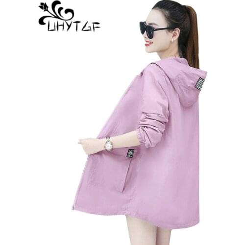 UHYTGF Loose 5XL Oversized sun protection clothing long sleeve Anti-UV outdoor summer top jacket women breathable thin coat 1059