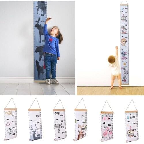 Height Measure Ruler Kids Waterproof DIY Simple Creative Home Decorative Baby Growth Charts Canvas Hanger with Stick