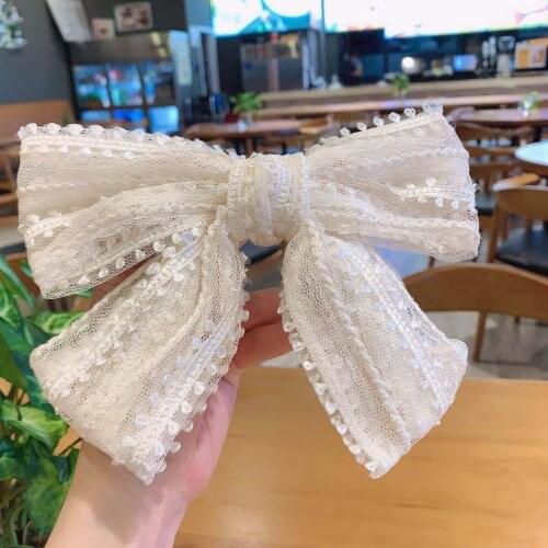 Fashion Lace Fabric Black White Court Hairpins for Hair Women Simple Sweet Bows Hair Clips Pins for Girls Party Casual Headpiece