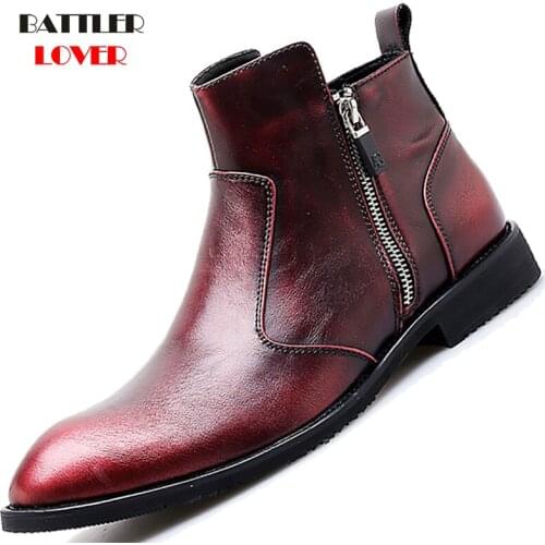 2019 Winter Fleece Chelsea Boots Men Genuine Leather Shoes Men Ankle Punk Boots Mens Fashion Brand Autumn Winter Male Footwear