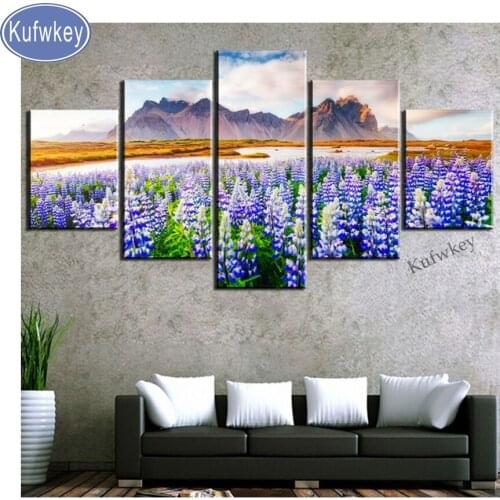 Kufwkey diamond painting 5pcs"flower Landscape"DIY full square Diamond 5D Diamond Embroidery Cross Stitch kits mosaic mountain