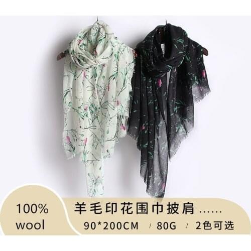 Naizaiga 100% wool print white black thin women thin spring fashion scarf good qunlity female shawl , PS51
