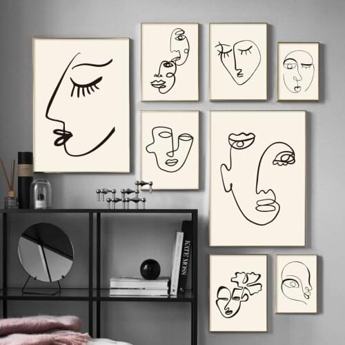 Wall Art Canvas Painting Black and White Abstract Face Line Drawing Prints Nordic Posters Home Decoration Picture Bedroom Decor