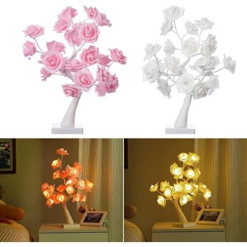 Table Lamp Rose Flower Tree Lamp Gift for Girls and Wedding Family Desk Decoration Living Room Party with USB / Battery-powered