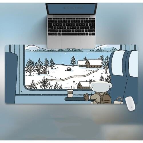 90x40cm 35.43x15.74 Inch Super Large Size Cute High Definition Cartoon Winter Travel Pattern Table Mat Non-slip Mouse Pad