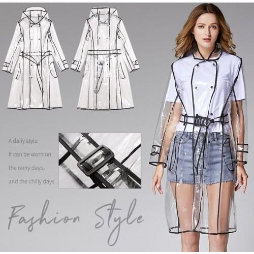 Transparent Raincoat for Women Waterproof Jacket Windbreaker Rain Poncho With Belt Outdoors Travel Hiking capa de lluvia
