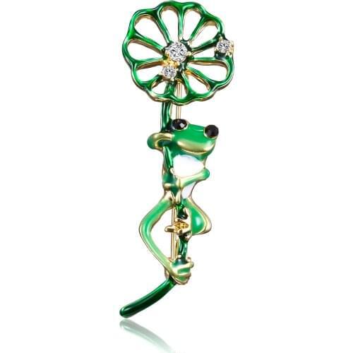 Rinhoo Classic Green Frog Lotus Leaf Brooches Alloy Animal Womens Party Banquet Brooch Girls Hats Scarf Pins Accessories Gifts