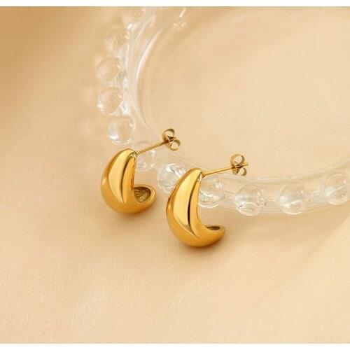 YAONUAN Trend C-shaped Metal Gold Plated Stud Earrings For Women Smooth Titanium Steel Fashion Jewelry Party Accessories Gifts