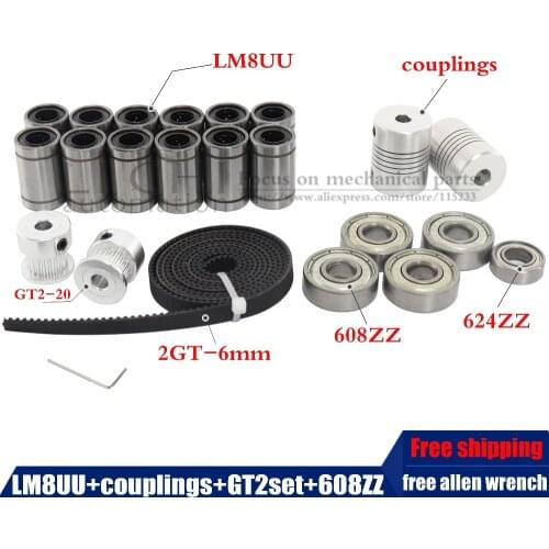 Movement kit GT2 belt pulley 608zz bearing lm8uu 624zz bearing &5*5 or 5*8 coupler shaft 3d printer reprap i3