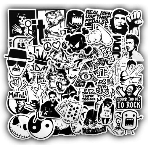 10/50pcs Black and White Stickers for Kids Laptop Skateboard Bicycle Motorcycle Cool JDM Car Styles Sticker Bomb Bumper Decals