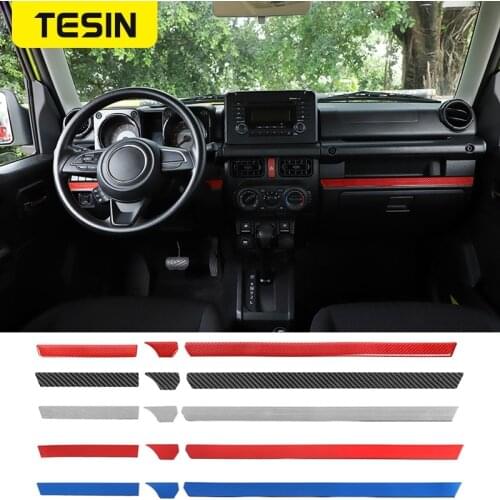 TESIN Carbon fiber Stickers for Suzuki Jimny JB74 Aluminum Car Center Console Decoration Cover Trim for Suzuki Jimny 2019 2020