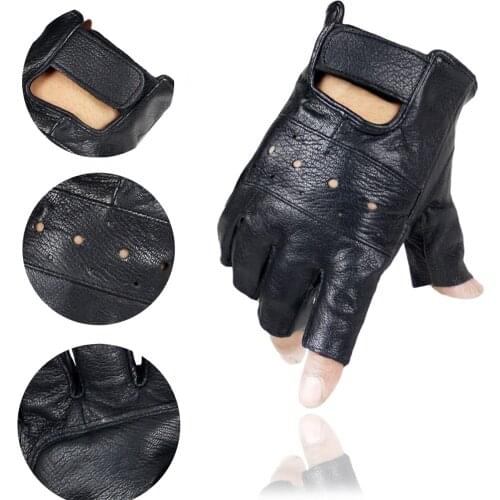 Pratical Universal Durable Half Finger Leather Motorcycle Half Finger Gloves Fingerless Driving Gloves Black Motorcycle Gloves