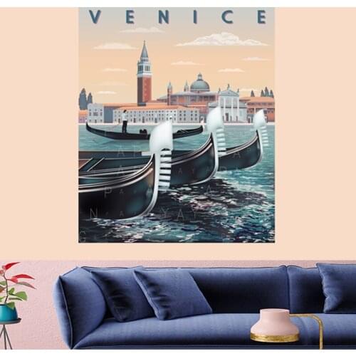 VENICE Dinghy Mandala Pattern Tapestry Vintage Pattern Retro building poster Wall Hanging persoanlity Home Decor Art Wall Carpet