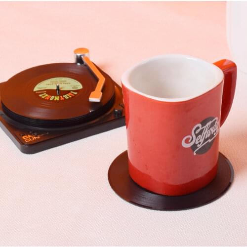 Vinyl Coaster Cup Mat 6pcs Plastic Record Cup Mat Retro Mug Coaster Pad Heat-resistant Non Slip Hot Drink Holder Home Decoration