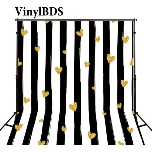 VinylBDS 8x8ft ValentineS Day Backdrop Black White Stripes Newborn Background Golden Heart Backdrops for Children Photo Studio