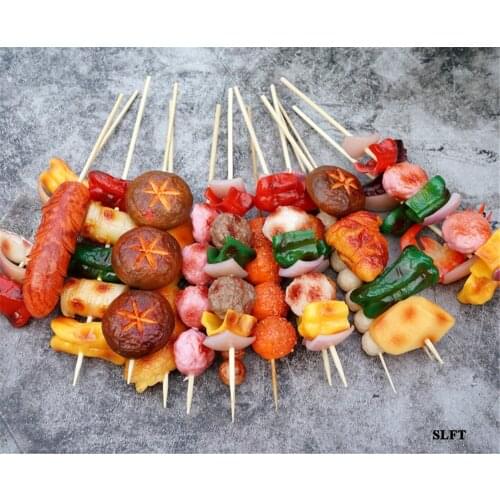 Shop store display props roast pork chicken beef fish shrimp mutton crab meat ball Roast string kebabs kabob skewers model