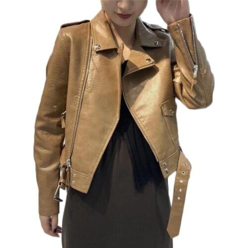 WSYORE Spring and Autumn Casual Slim PU Leather Jacet Women Korean Snake Pattern Motorcycle Jacket Short Coat NS3021