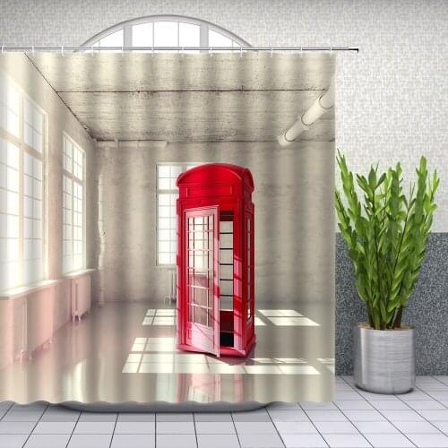 Modern minimalist style Shower Curtains Red phone booth Interior architecture background Bathroom Decor Waterproof Cloth Curtain