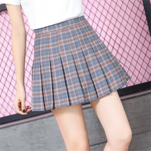 2019 New Spring high waist ball pleated skirt Harajuku Denim Skirts Womens solid a-line sailor Plus Size Japanese school uniform