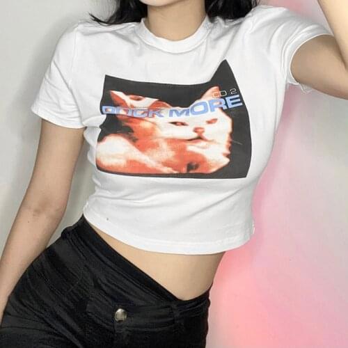 Womens t-shirt vintage cat print round neck short-sleeved top T-shirt women y2k clothes harajuku funny t shirts kawaii clothes