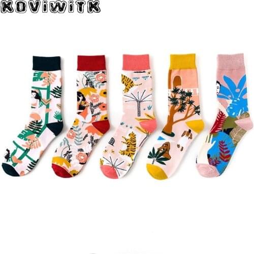 Winter Hip-hop tiger Socks Men Animal Cotton Casual flower Pattern Print Middle Tube Sox Warm Fashion Street boy Sock Funny Art
