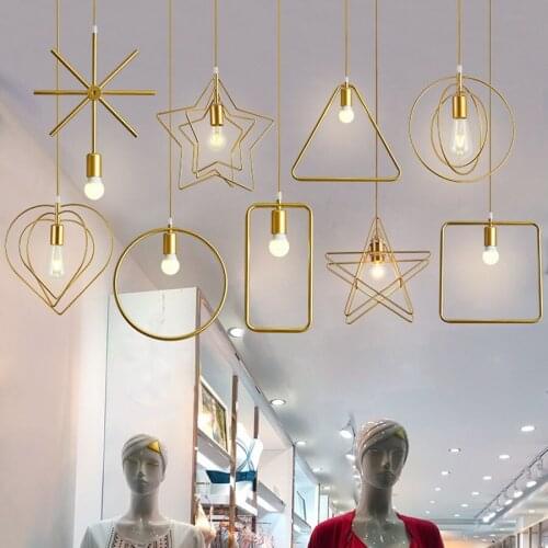 Golden E27 Hanging Lamp Nordic LED Iron Pendant Lights Indoor Lighting Fixtures Bedroom Living Room Decor Pendant Lamps