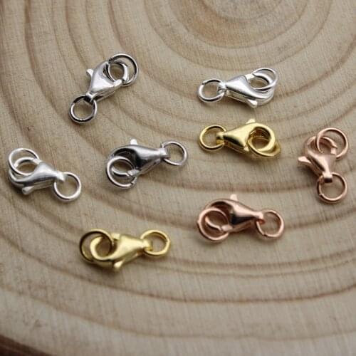 100% 925 Sterling Silver Lobster Clasp Hooks with Closed Jump Rings End Clasps Connectors for Necklace Chain DIY Jewelry Making
