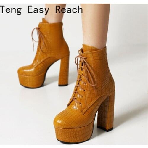 2021 Plus Size 34-43 Black Super High Heels Dress Party Ankle Boots Women 2022 Winter Lace Up Shoes Blue Beige Yellow Lady 42 43