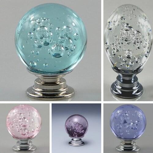 30mm single hole crystal handle European lake blue bubble ball drawer furniture handle aluminum alloy base K9 crystal handle