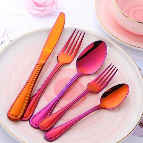 5Pcs Western Cutlery Set Unique Rainbow Red Flatware Knife Fork Spoon Teaspoon Set Steak Knife Cake Fork Party Tableware