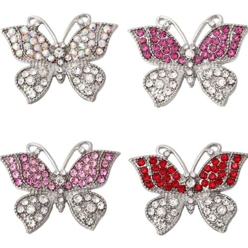 5pcs New Butterfly Snaps Jewelry Rhinestone Metal 18mm Snap Buttons Fit Leather Snap Bracelet Bangle Interchangeable Jewelry