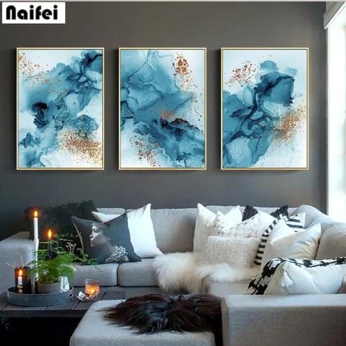 5D DIY Diamond Painting Abstract Blue Watercolor Ink Full Square/Round Drill Embroidery Cross Stitch Mosaic Art Home Decoration