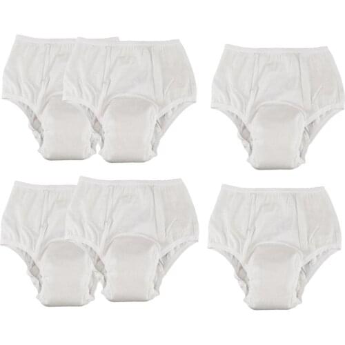 6pcs White Cotton Elderly Breathable Incontinence Underwear Patient Aid XXL