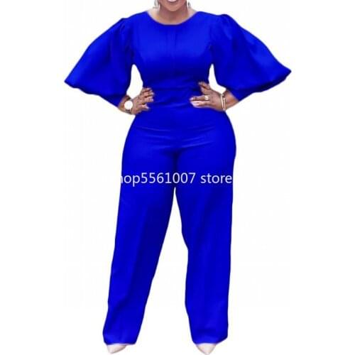 Dashiki African Jumpsuit For Women Wide Leg Pant Jumpsuits Playsuit Sexy O-Neck Rompers Fashion Blue Streetwear Overalls