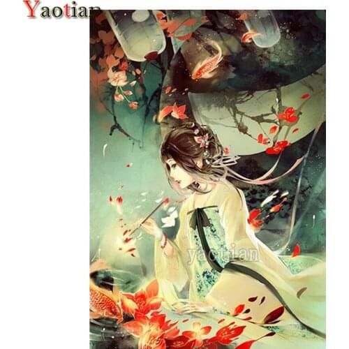 Diamond Embroidery Japanese Woman 5D Diamond Painting Full Drill Square Diamond Mosaic Carp Fish Flower Cross Stitch Handmade
