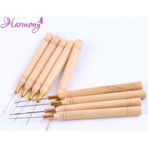 Freeshipping 8pcs/lot Wooden Handle crochet Hook Needle for linking Micro Rings/Loop Needle for Hair Extensions wig Tools