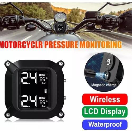 Wireless Motorcycle TPMS Tire Pressure Monitoring System 2pcs External Sensor LCD Time Display Tyre Temperature Monitor Alarm
