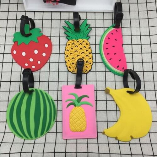 Fruit Suitcase Luggage Tag Pineapple ID Address Holder Watermelon Baggage Label Strawberry Banana Silica Gel Travel Accessories