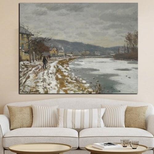 HD Print Canvas Wall Art Claude Monet Seine at bougival Landscape Oil Painting Poster Picture for Living Room