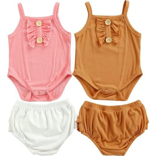 Baby Girls Clothes Set Cotton Solid Ribbed Sleeveless Bodysuit Tops+Shorts Toddler Baby Clothes Summer 2021