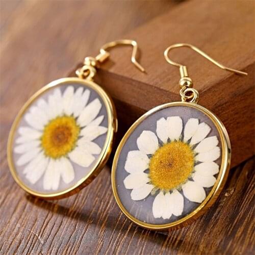 IFMIA Fashion Transparent Dried Flower Elegant Earrings For Women 2019 Resin Daisy Drop Earring Bohemian Geometric Gold Jewelry