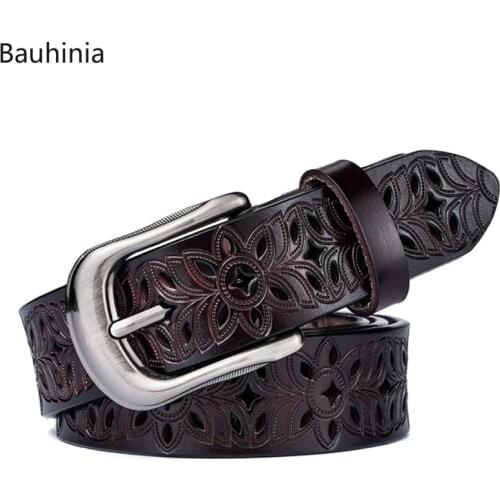 2.8cm New Ladies Hollow All-match Pin Buckle Belt Young Designer Leather Belt Cowhide Trousers Belt