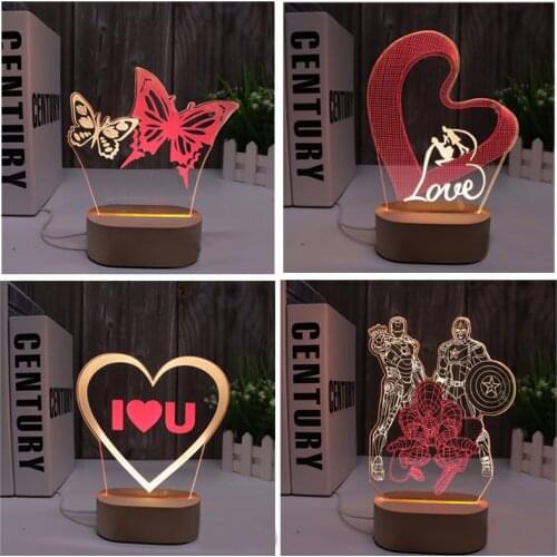 New Exotic Wood Two-Color 3D Desk Light Creative Usb Cartoon Led Bedside Lamps Gift Bedroom Deco