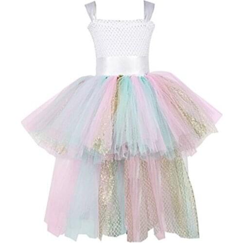 Tutu Dress For Girls Handmade Rainbow Tulle Dress For Unicorn Party Special Occasion (mint+pink+gold)