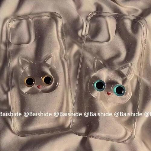 3D Cat Head Transparent TPU Case for iPhone 12 Pro Max Back Phone Cover for 12 11 Pro Max X XS XR 8 7 Plus SE 2020